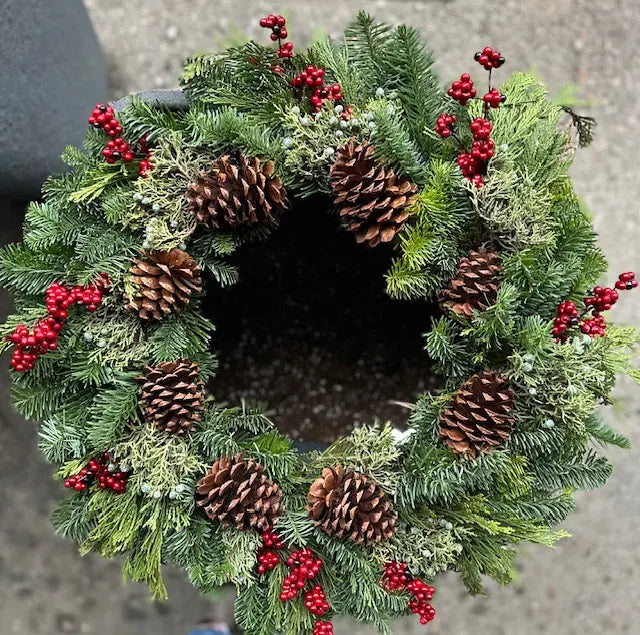Fresh Wreath with Berries and Cones
