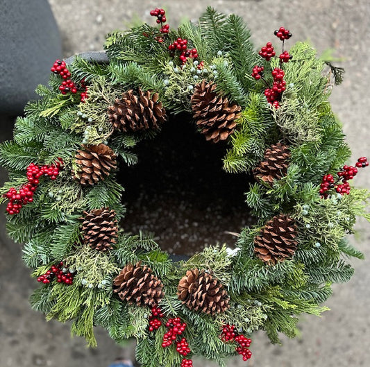 Fresh Wreath with Berries and Cones